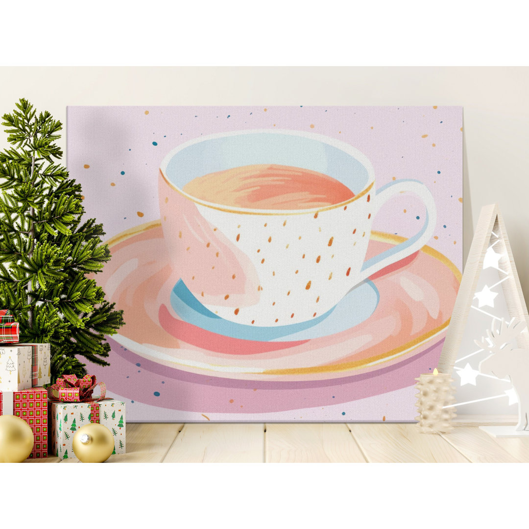 Pastel Coffee Cup Canvas Wall Art, Modern Chic Kitchen Decor, Cozy Aesthetic Drink Print with Faux Gold Splatter Art, Tea Lover Gift
