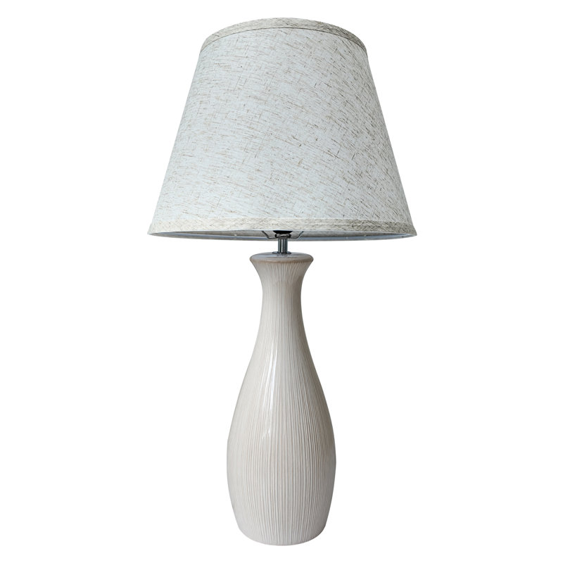 24 po Lampe de table transitionnelle en céramique avec abat-jour en lin pour le salon de la chambre à coucher