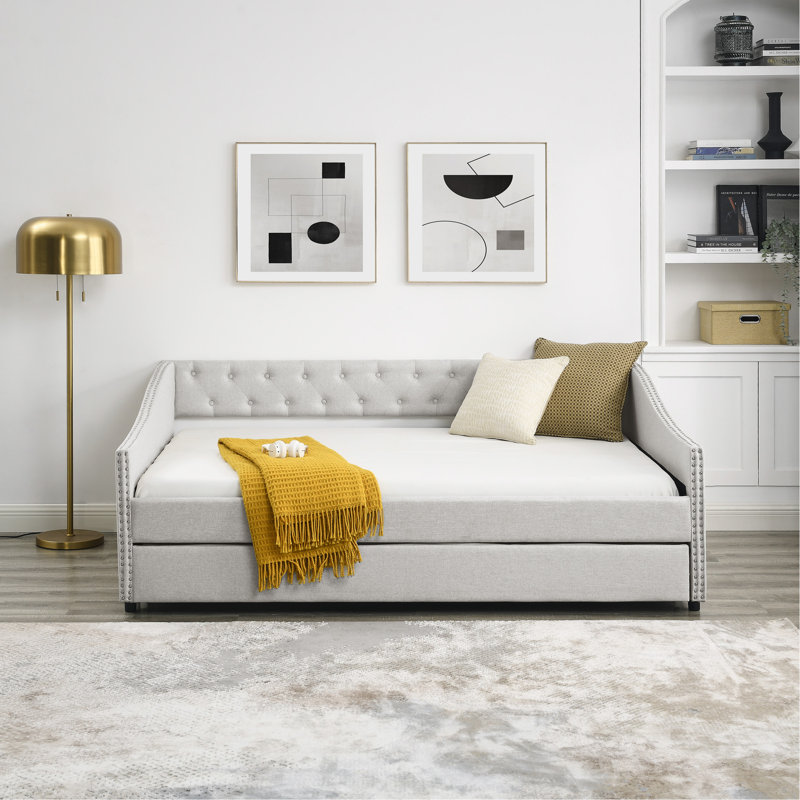 Lit tapissier Janalle, Simple, Beige