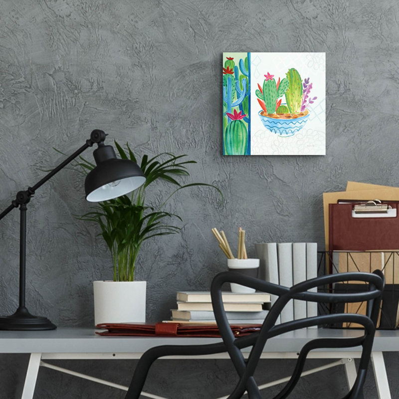 «Cacti Garden 2 No Birds And Butterflies» par Farida Zaman, art mural en verre acrylique, 12 po x 12 po