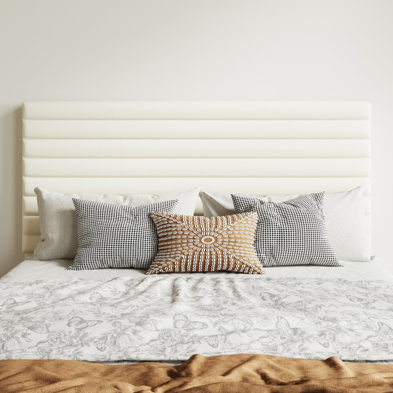 Modern Velvet Upholstered Bed Frame With Adjustable Headboard, Full Size, Queen Size, King Size, No Box Spring Needed, Cream