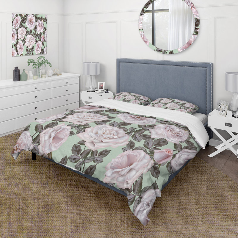 Ensemble de housse de couette en microfibre rose / gris / vert, Housse de couette pour très grand lit et 2 très