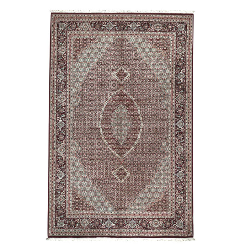 Tapis unique en laine noué à la main 6 pi x 9 pi en prune / ivoire / gris