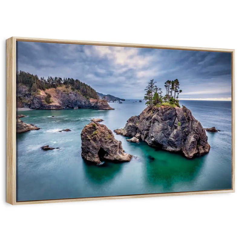 Rock Formations Along The Oregon Coast, 19" X 13", Floating Frame Natural Wood