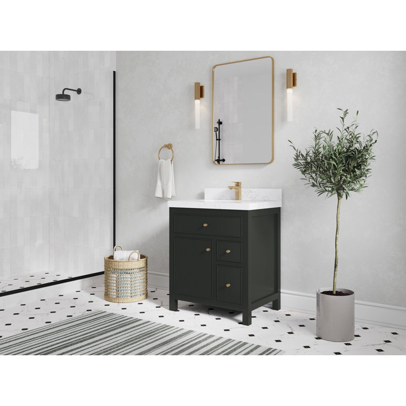 Sonoma 30 In. W X 22 In. D Single Sink Bathroom Vanity In Blacktop With 2 In. Gold Quartz, Calacatta Black