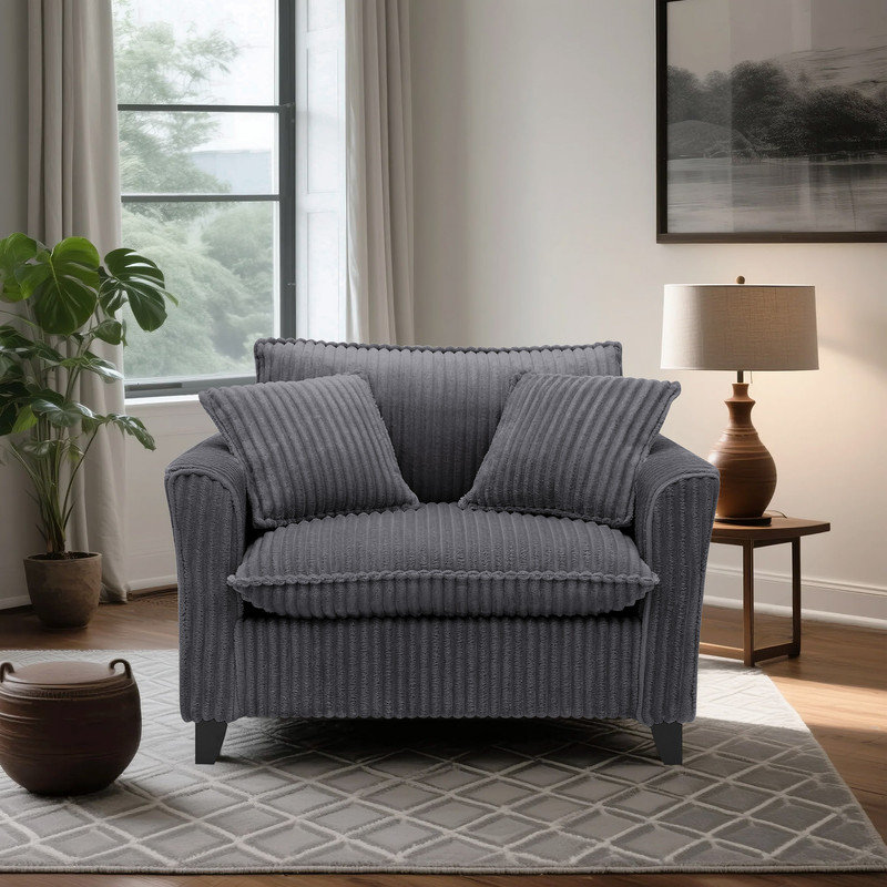 Fauteuil moderne en velours côtelé avec assise large et coussins moelleux, Gris