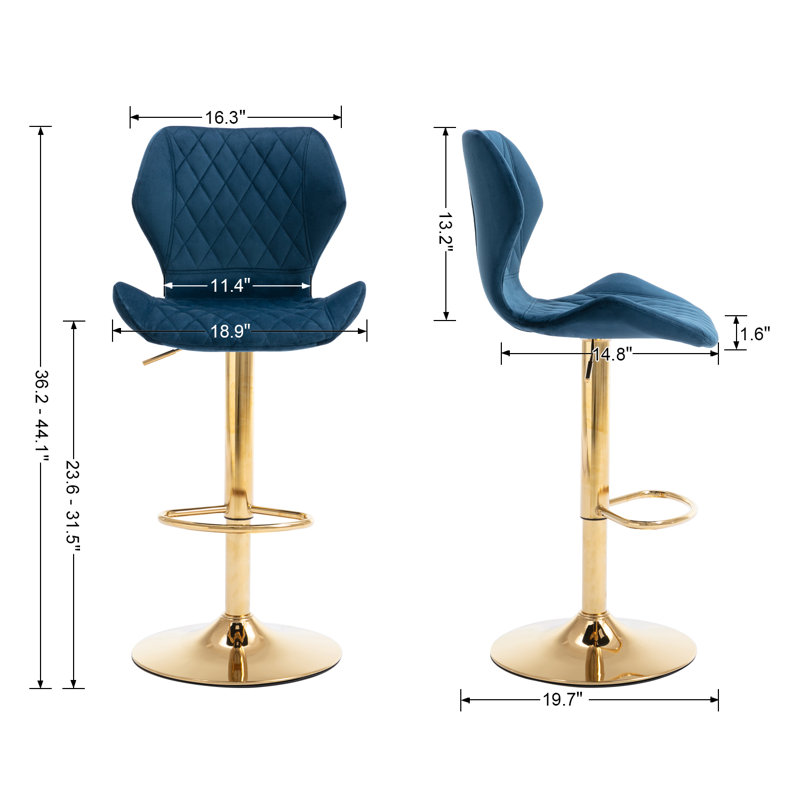 Tierone Upholstered Swivel Adjustable Height Counter Stool with Metal Frame, Modern Velvet Counter Stool, Navy, Gold