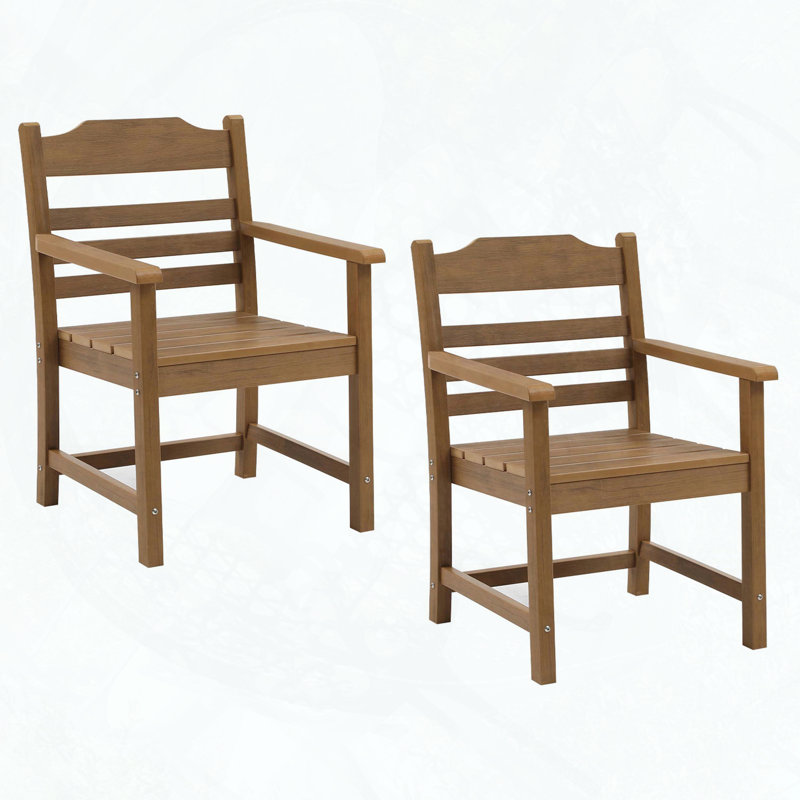 Ensemble de 2 chaises de patio avec accoudoirs, texture imitation grain de bois, toutes saisons, assemblage facile