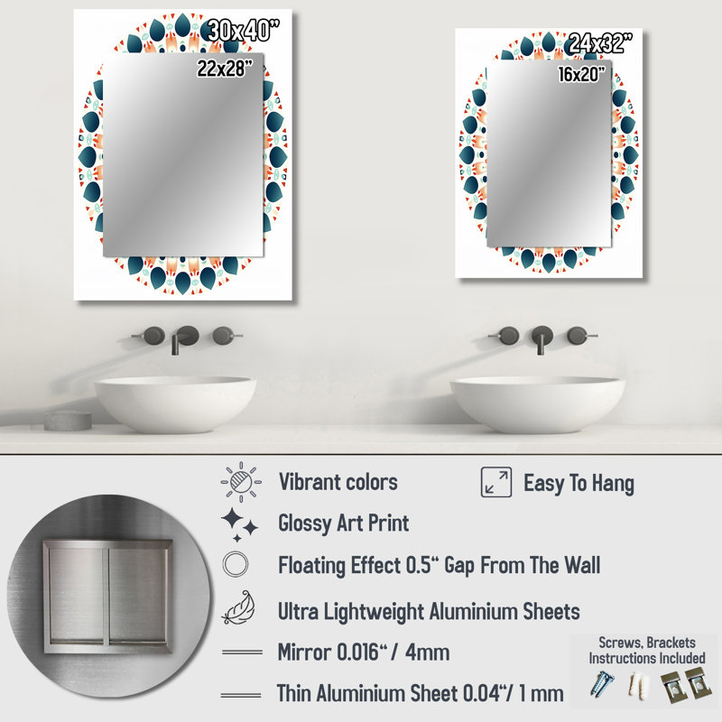 Elementary Mandala Serenity In Blue And Red II - Geometric Large Wall Mirror, Modern Decorative Mirror, Printed Metal Art