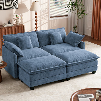 Canapé modulaire rembourré en chenille Esai de 77,6 po avec deux repose-pieds Esai