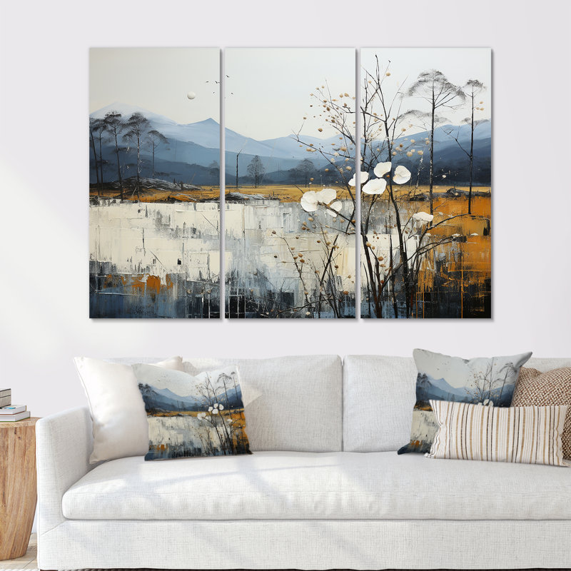 Minimalisme beige et bleu campagne IV - ensemble d'art mural campagne, Toile tendue, H 32 po x l 48 po x P 1 po