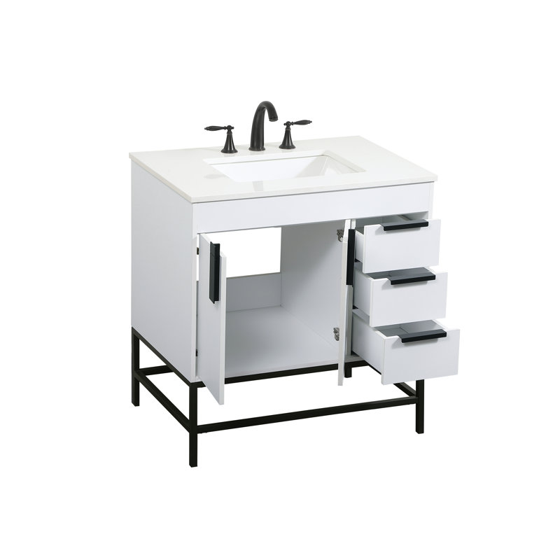 Eugene 32'' Single Bathroom Vanity with Engineered Marble Top, White
