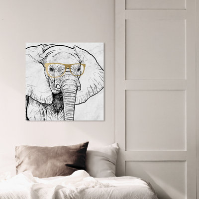 «Zoo and Wild Animals Elephant and Eye Glasses», reproduction d'impression sur toile
