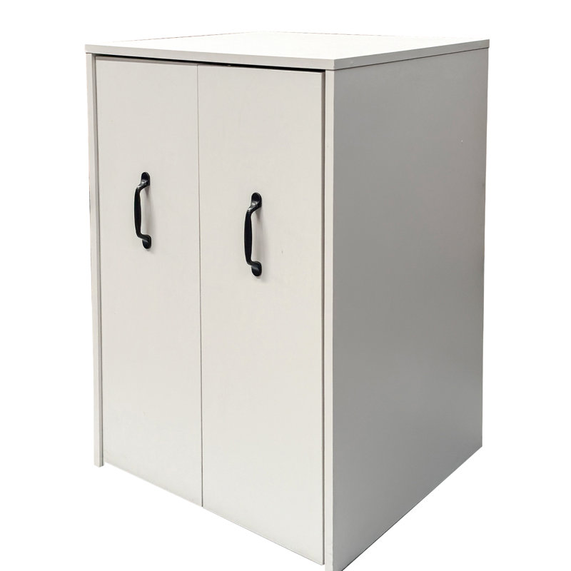 Bibliothèque à 3 niveaux en bois avec tiroir coulissant, roulettes et porte anti-poussière pour un rangement caché flexible.