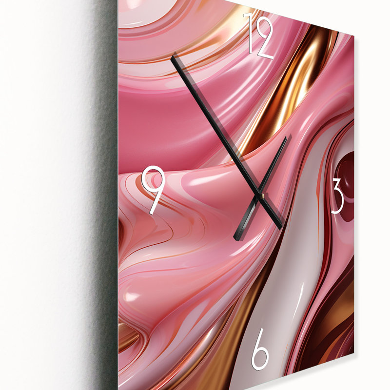 Horloge murale moderne liquide rose et or, Moyen