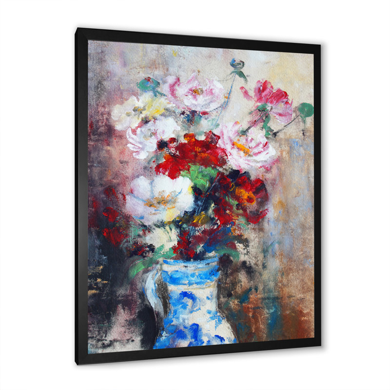 Nature morte avec des roses - Peinture, Cadre photo noir, H 20 po x l 12 po