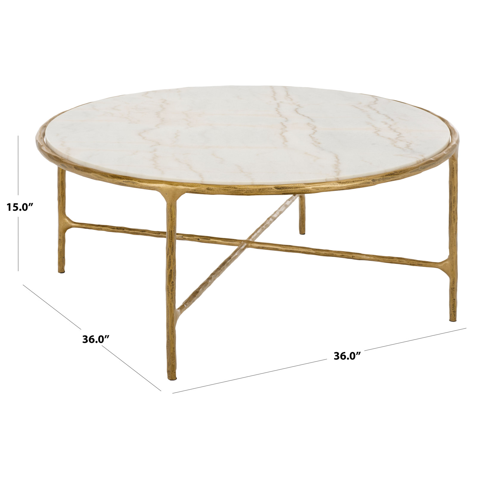 Evelynn 4 Legs Coffee Table, Brass, Marble, White Marble