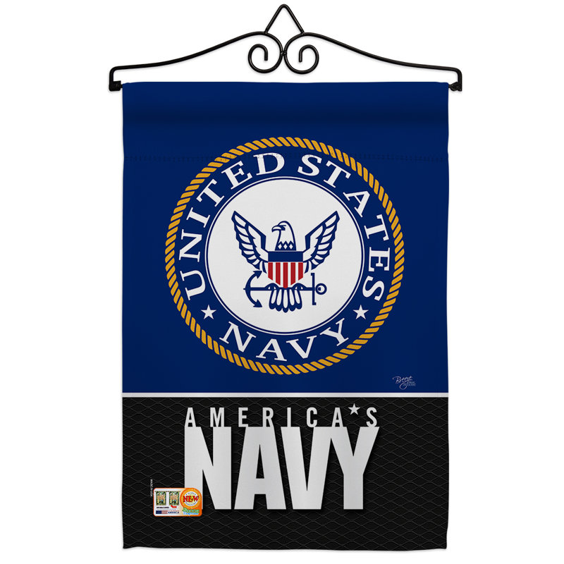 Patriotic Navy Garden Flag with Pole Set