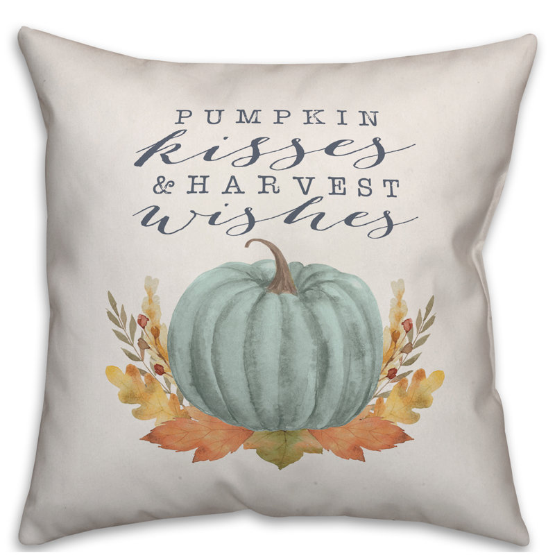  Pumpkin Kisses & Harvest Wishes Throw Pillow Cover, 18" x 18"
