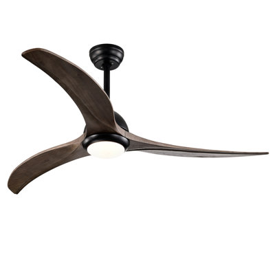 52" Solid Wood Blades Ceiling Fan With Light With Remote Control, Noiseless Reversible Motor, 6 Speed, 3 Color, For Patio Living Room, Bedroom, Indoor. (Stain Nickel + Walnut )