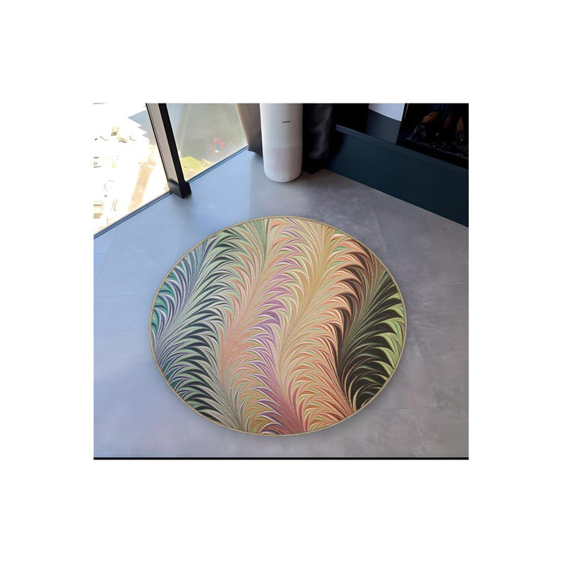 Tapis rond rond multicolore à motif abstrait multicolore lavable à la machine, Sous-tapis rond 2 pi 8 po inclus