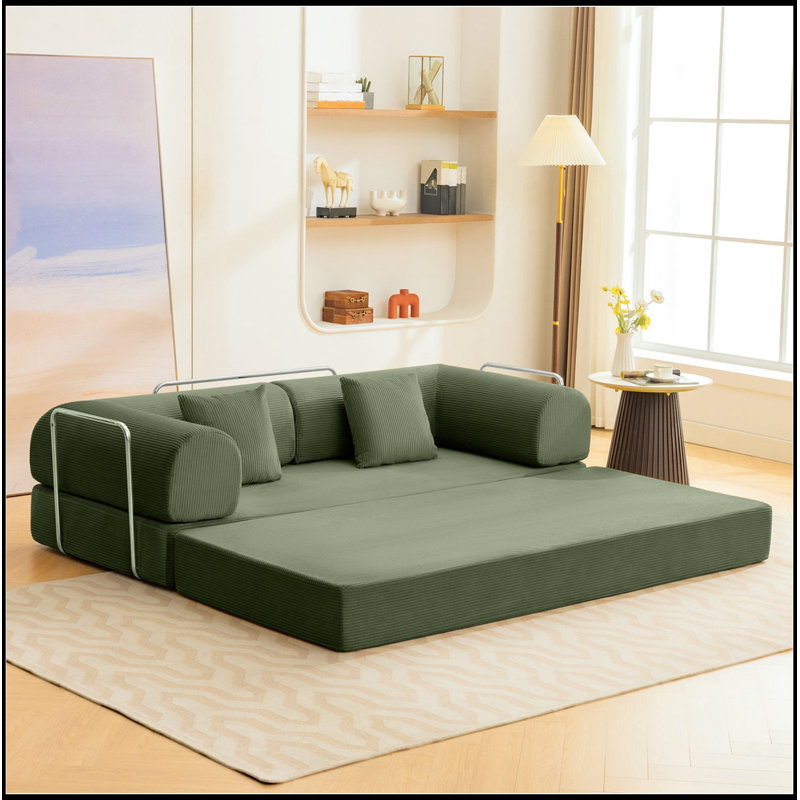 Causeuse en velours côtelé avec coussin moelleux, Vert olive