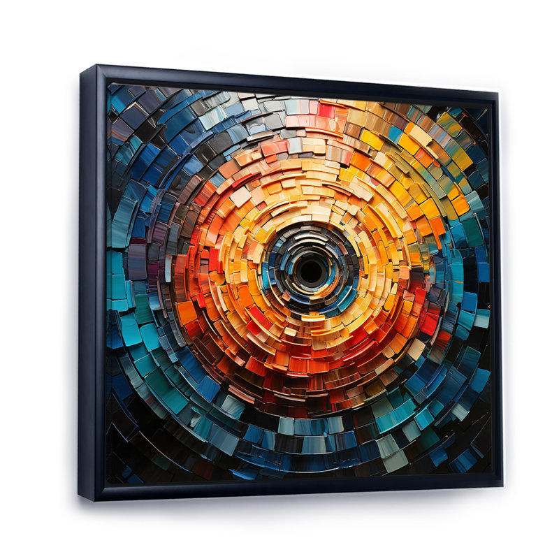 Coloré disque vinyle mosaïque III sur toile, H 24 po x l 24 po x P 1 po, Cadre flottant noir