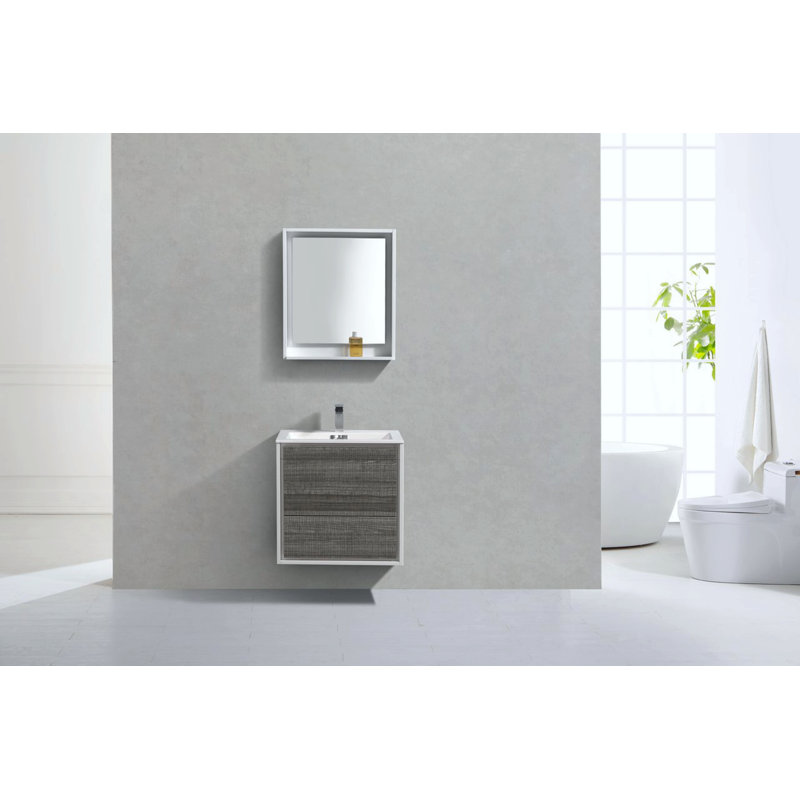 Ensemble de meuble-lavabo simple mural 24 po Trieu, Gris cendre très lustré