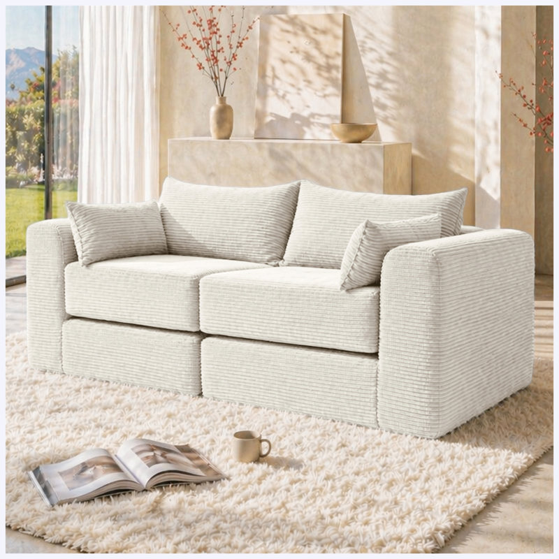 71'' Corduroy Loveseat, Velours côtelé beige