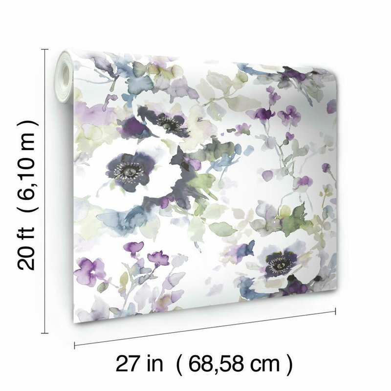 Rouleau de papier peint adhésif l 20 pi x l 27 po Kilmersdon Garden Anemone, Lilas / vert