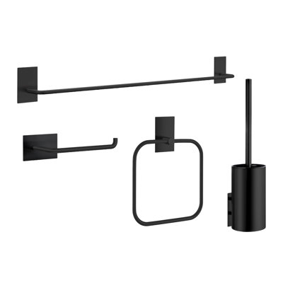 3M Self-Adhesive 4-Piece Bath Hardware Set With 24 In. Towel Bar, Toilet Paper Holder, Towel Ring & Toilet Brush. Peel N’ Stick.
