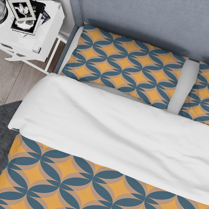 Ensemble de housse de couette abstract rétro de style mid-century, Housse de couette très grand + 2 taies décoratives