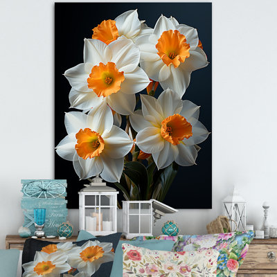 «White Orange Daffodils Bloossom», reproduction sur toile