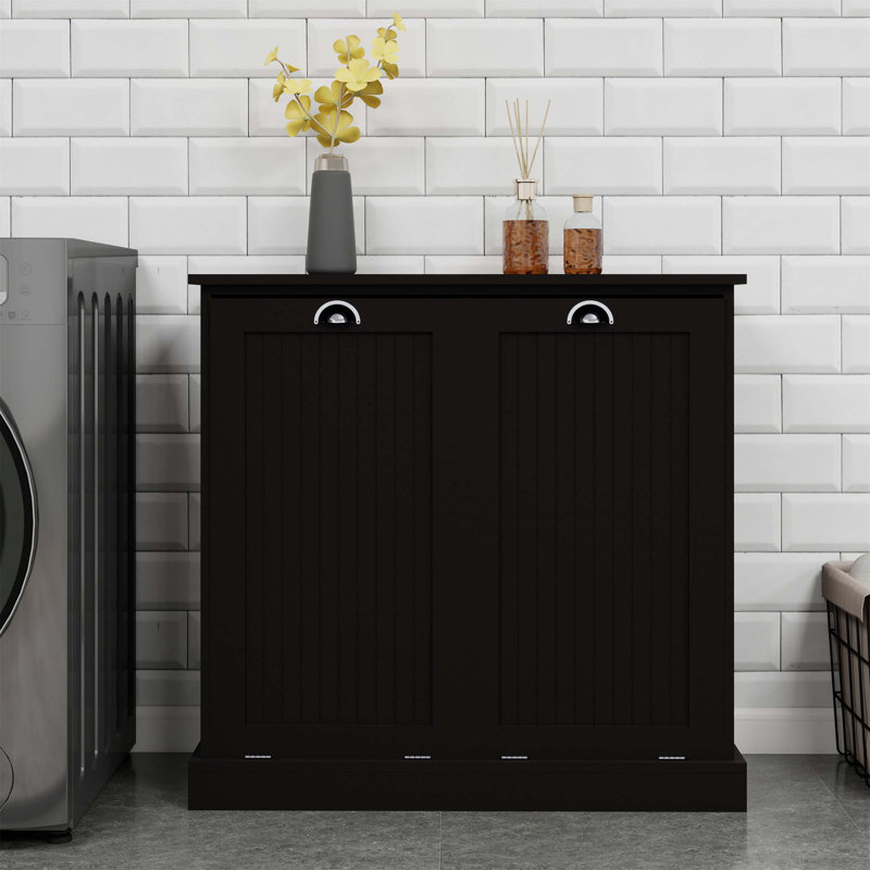Armoire de trieur de linge inclinable à deux compartiments avec sacs amovibles et finition peinture UV pour un rangement durable et élégant
