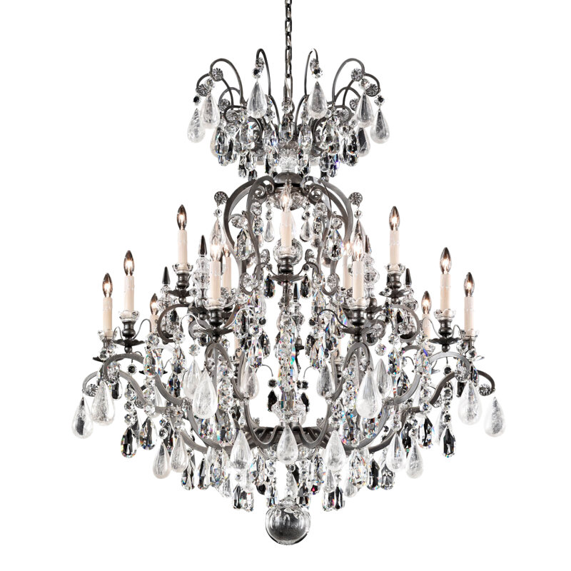 Renaissance 16 - Light Glass Chandelier, Antique Pewter, Amethyst And Black Diamond Color Crystals
