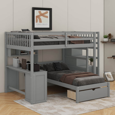 Full Over Twin Bunk Bed With Drawers,Desk And Shelves