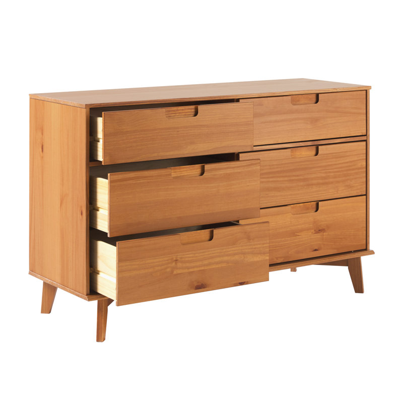 Yarber 6 Drawer Solid Wood Double Dresser, Caramel