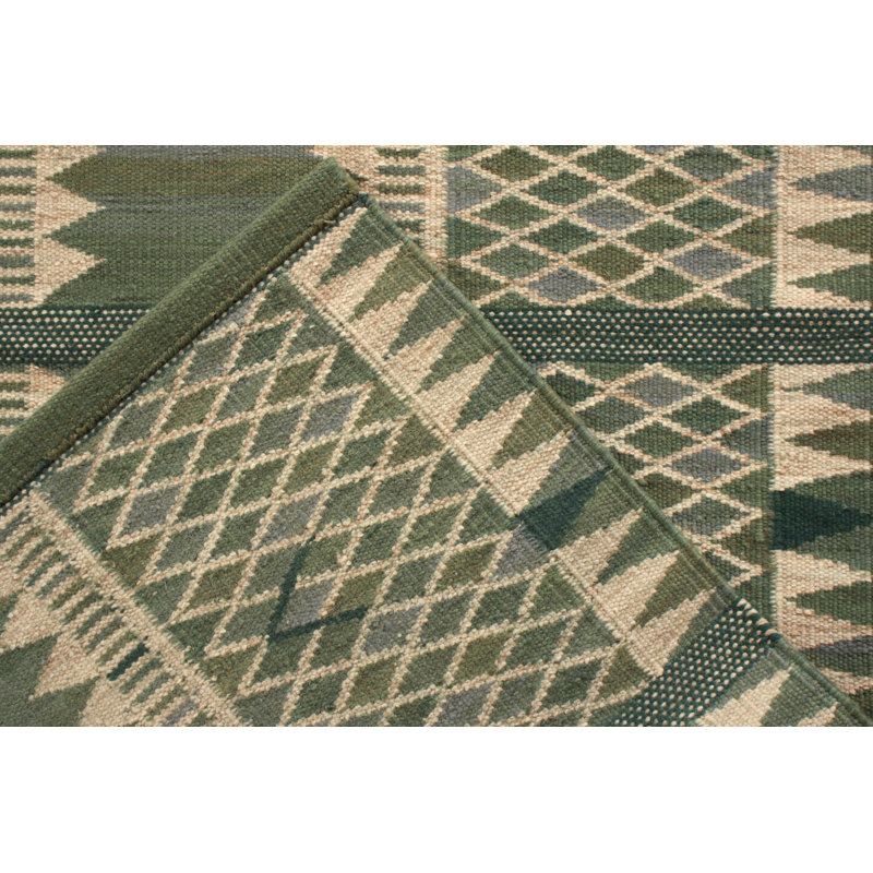 Scandinavian Hand Knotted Wool Geometric Area Rug, Rectangle 10' x 14'