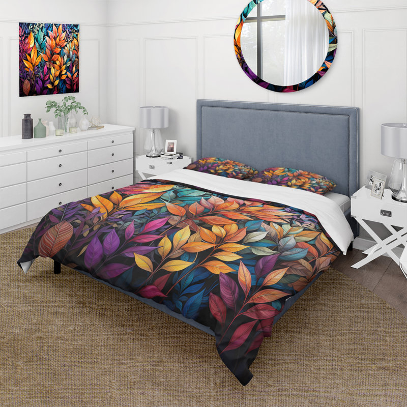 Feuillage multicolore vibrant - ensemble de housse de couette Abstract Botanicals - microfibre de polyester