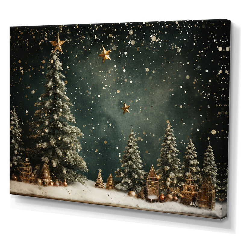 Décoration de sapin vert de Noël - Art mural sur toile de pin, Sans cadre, H 24 po x l 32 po, Wrapped Canvas