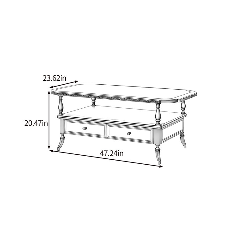 Table basse en verre, H 20,47 po x L 47,24 po x l 23,62 po