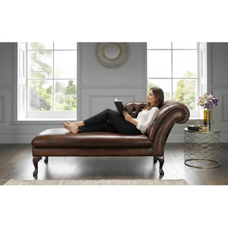 Upholstered Chaise Lounge, Right-Arm Chaise, Antique Brown