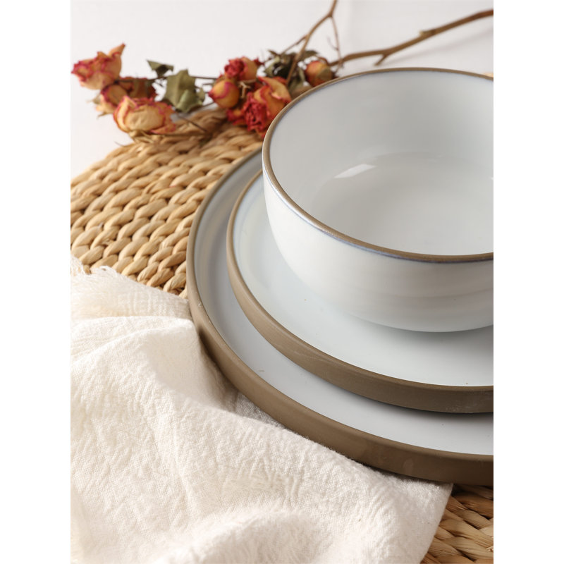 Stoneware Dinnerware Set 12 Piece - Service for 4, Snowy White