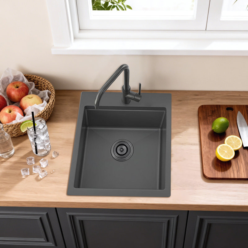 15 X 20 Inch Gunmetal Black 304 Stainless Steel Single Bowl Small Kitchen Sink, Gunmetal Black
