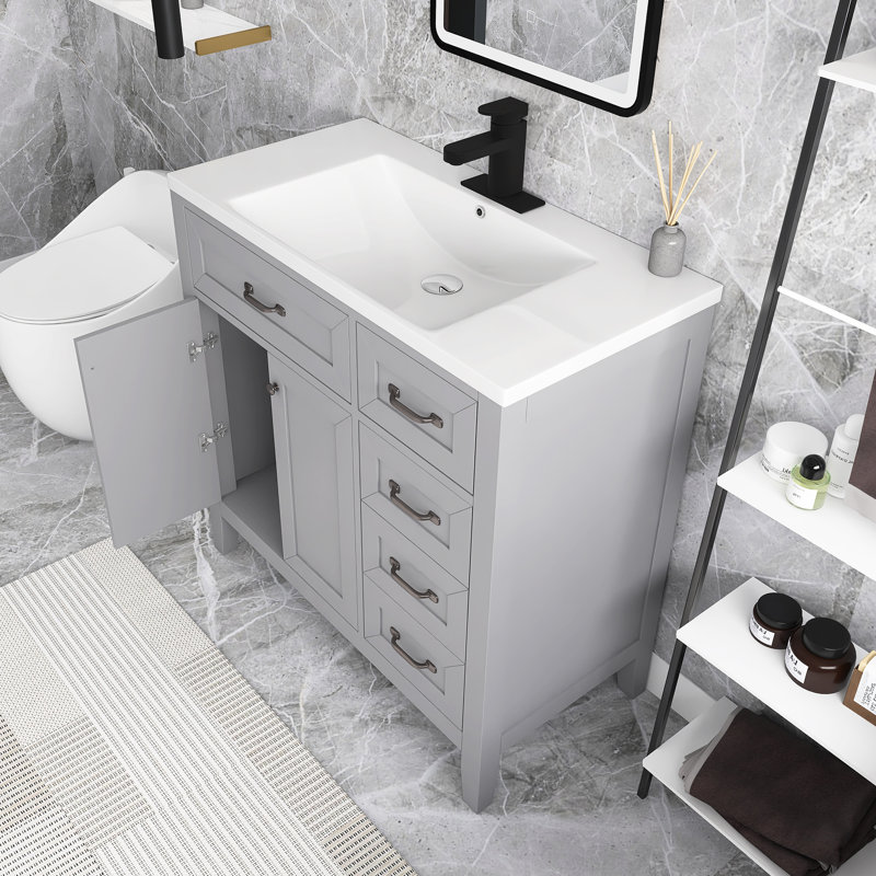 36” Freestanding Single Bathroom Vanity with Top, Gray