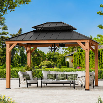 Pavillon de jardin en bois de rose X 12 pi Pavillon de jardin en bois de cèdre de qualité supérieure avec toit en bois et toit en métal