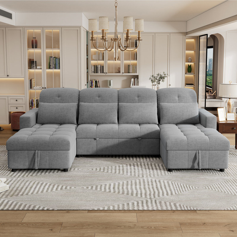Canapé modulaire en U en chenille 3 pièces 110,2 po, Gris chenille