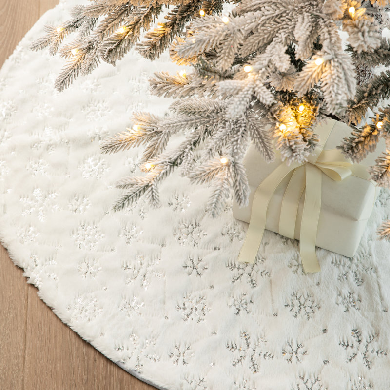 White Faux Fur Snowflake Christmas Tree Skirt, 48 Inches