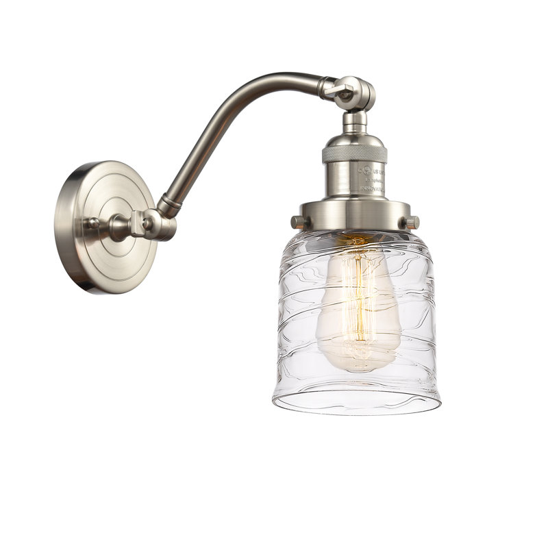 Applique murale 1 lumière 5 po Bell, Ampoule incandescente rétro 60 watts, Nickel satiné brossé, Tourbillon déco transparent