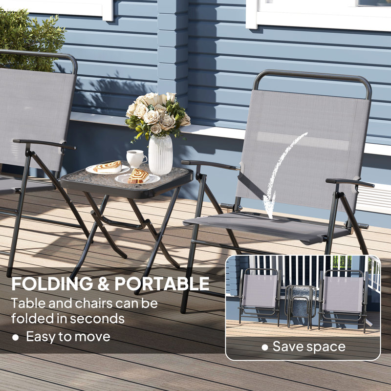 Folding Bistro Set with Adjustable Back, Small Patio Set, Grey